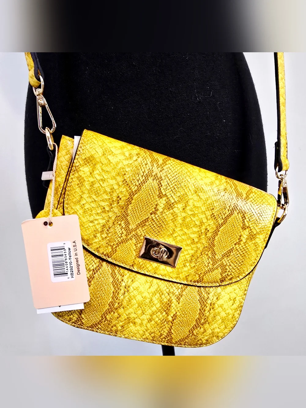 Mellow World yellow snake print crossbody bag vegan leather bold statement Edgy